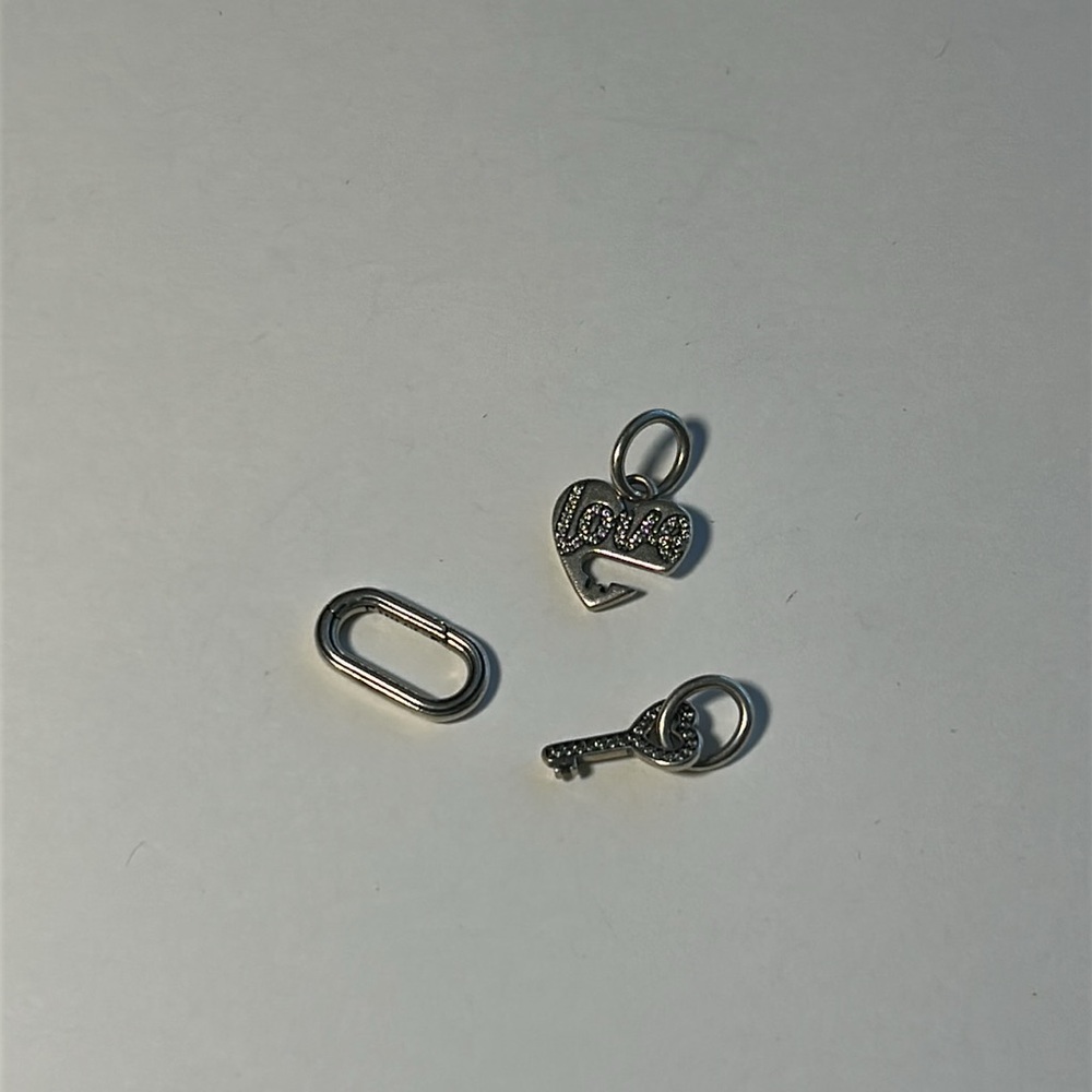 3 piece set Pandora live heart with key splitable with clip Silver ALE CZ 925